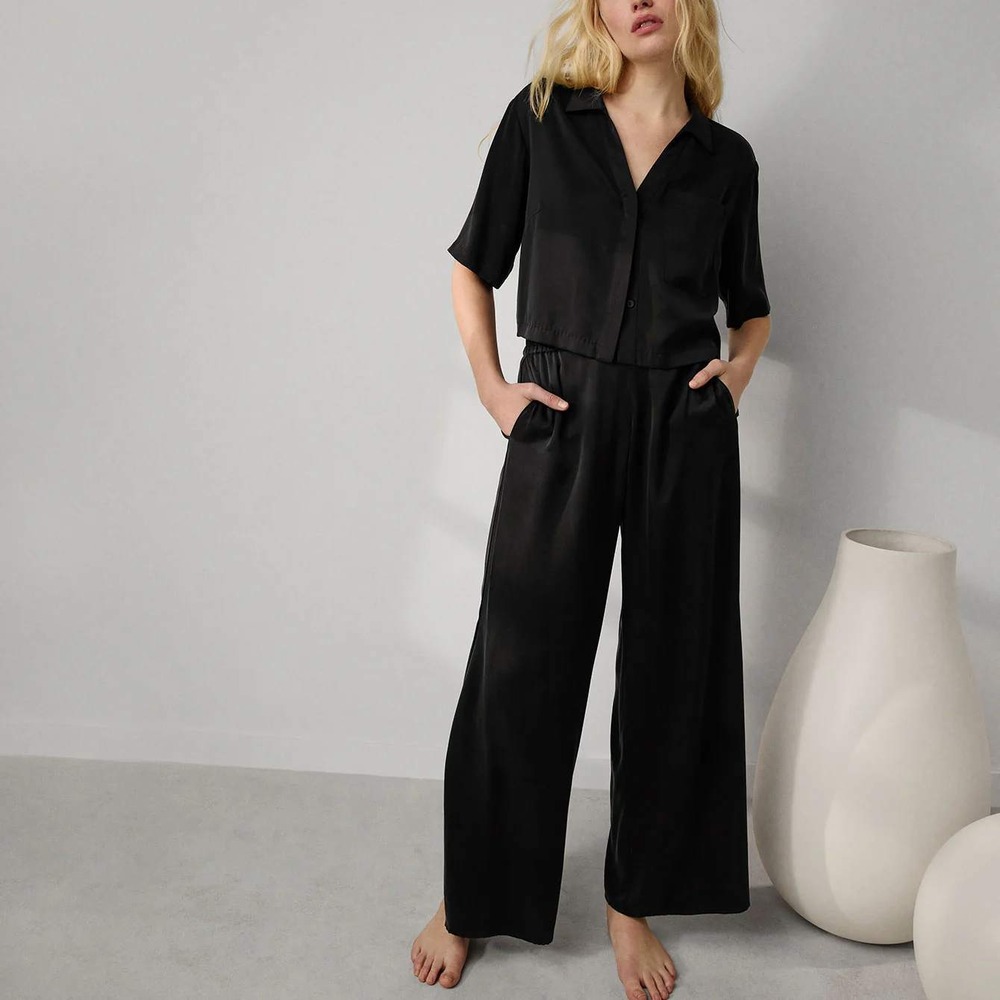 lunya Black Silk Short Sleeve Pajama Set
